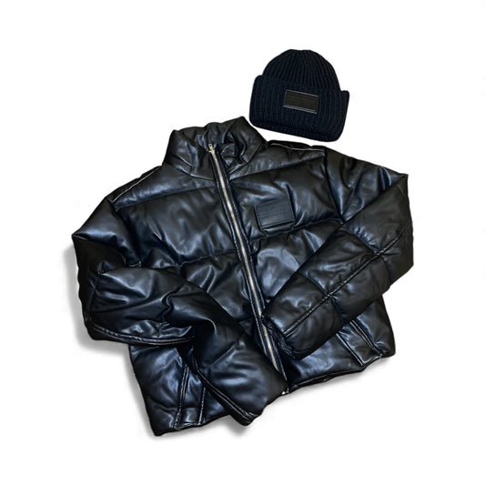 Unisex Vegan Leather Puffer Jacket