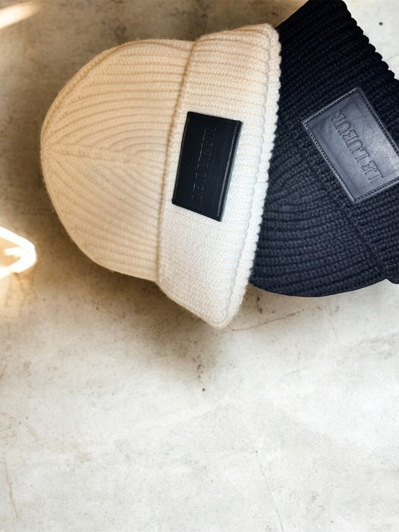 LEATHER BRANDED BEANIE