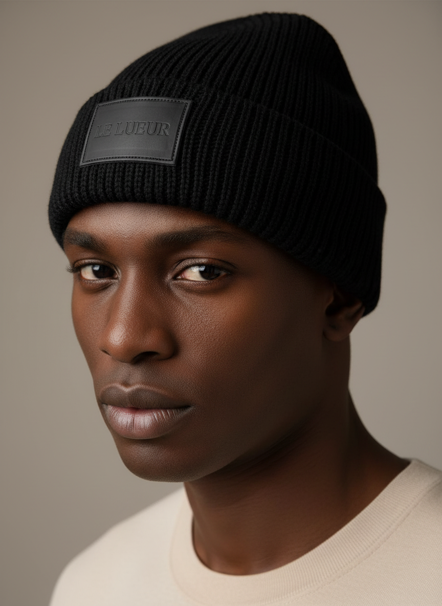 Black LE LUEUR Beanie on Male Model